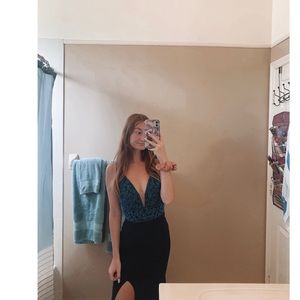 It’s a blue Vienna prom dress, number 8425.